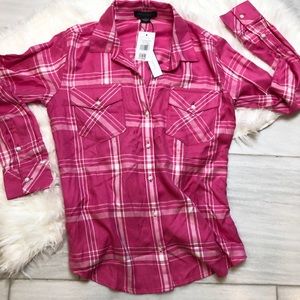 Sanctuary Plaid Boyfriend For Life Shirt